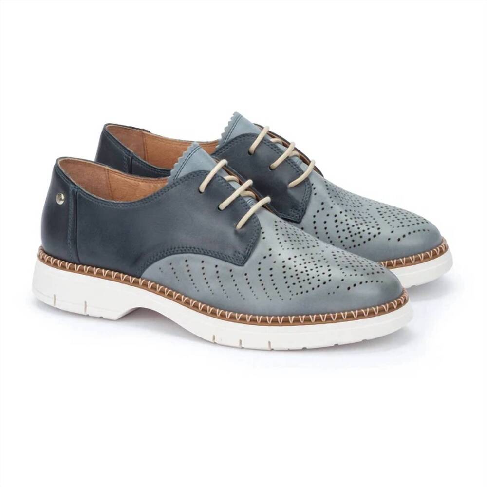 NEW PIKOLINOS women's henares perforated derby shoes in denim